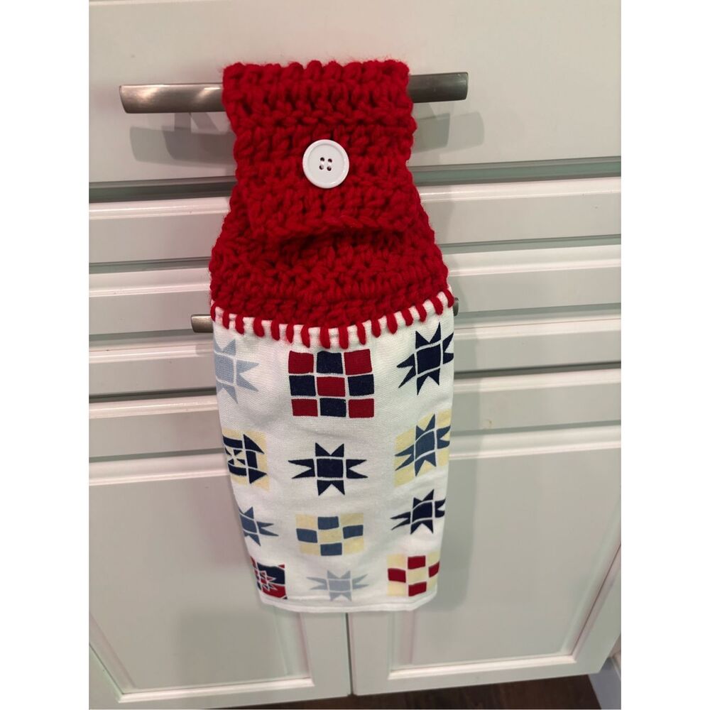 Crochet Top Kitchen Towel-Different shapes red/white/blue